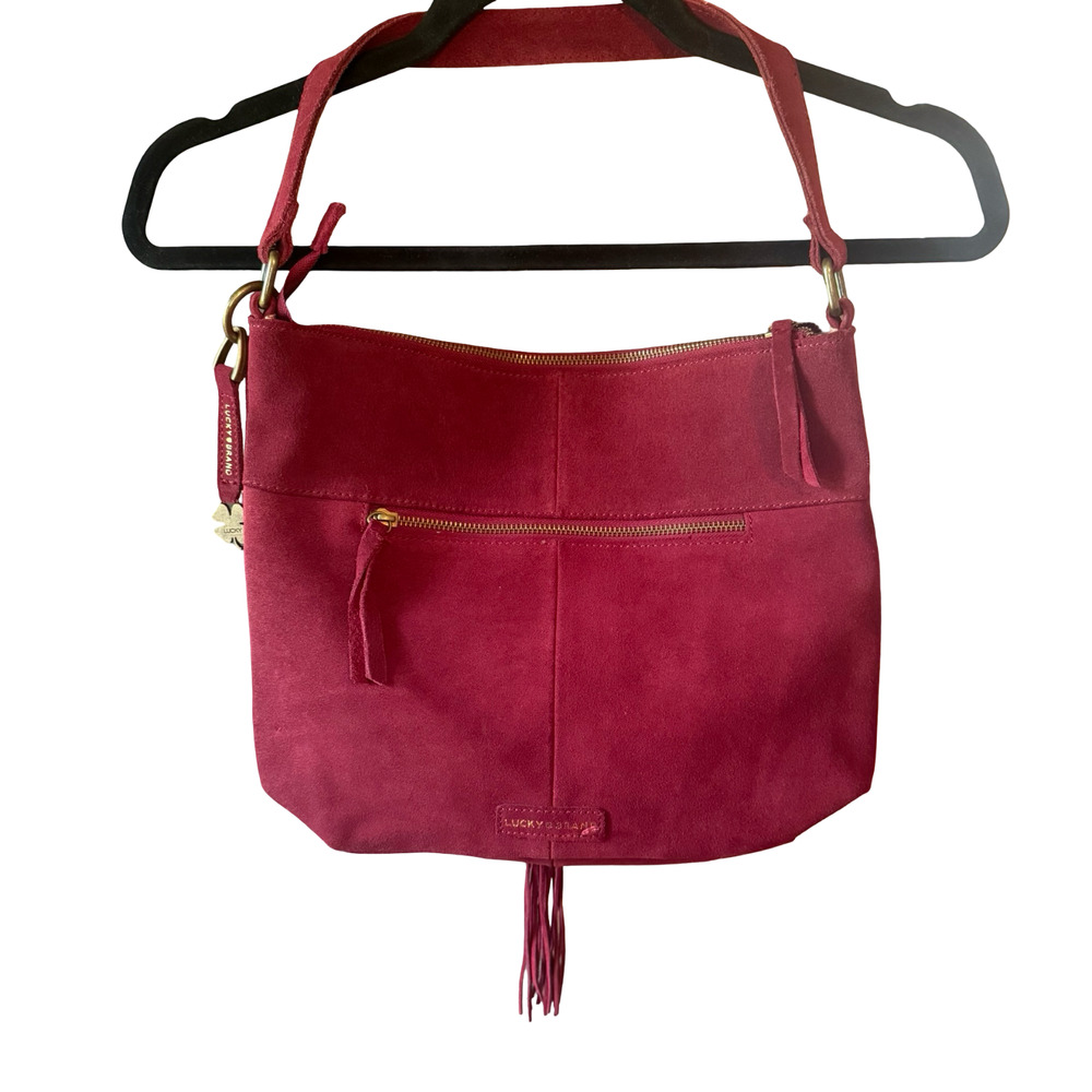 Lucky Brand Suede Leather Burgundy Red Purse Handbag Shoulder Bag Boho Festival